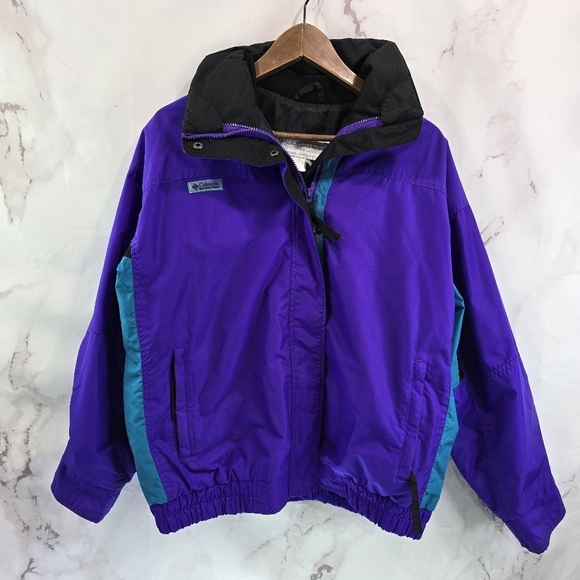 Columbia Jacket Womens Large Vtg 90s Purple Blue Windbreaker Ski Shell Bugaboo - Picture 1 of 11
